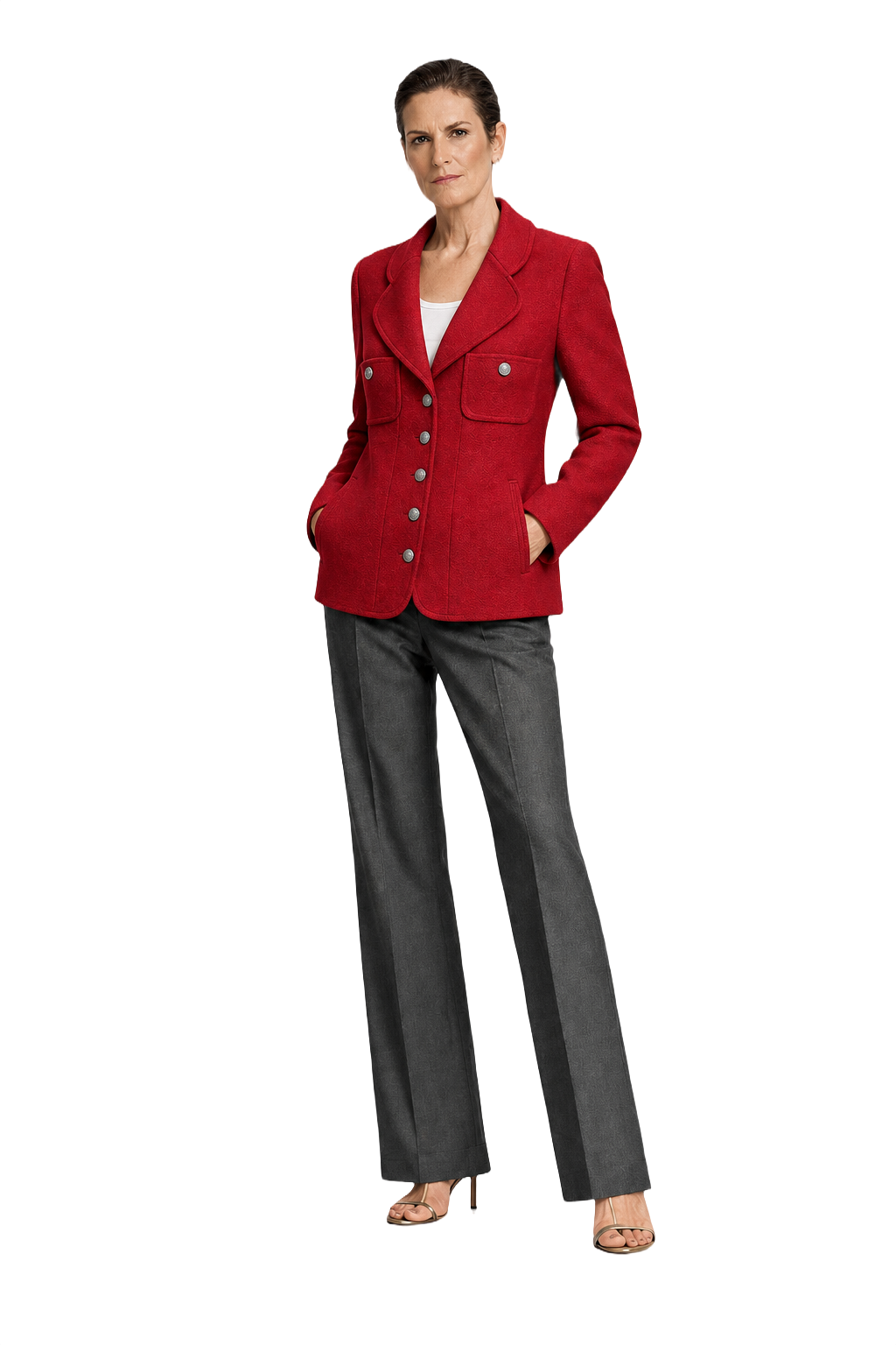 1980s Red Wool Chanel Blazer - Model