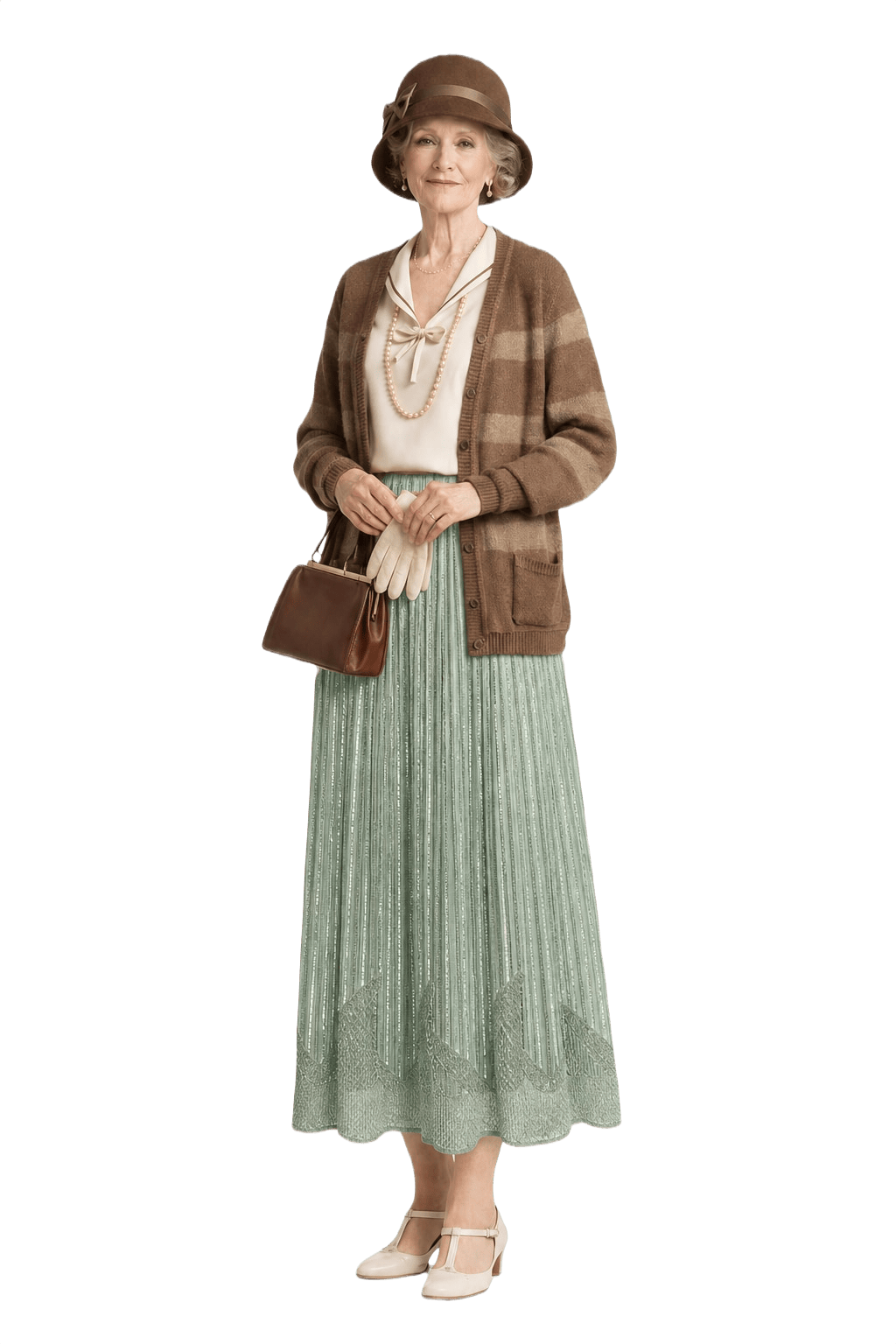 1930s Mint Green Polyester Skirt - Model