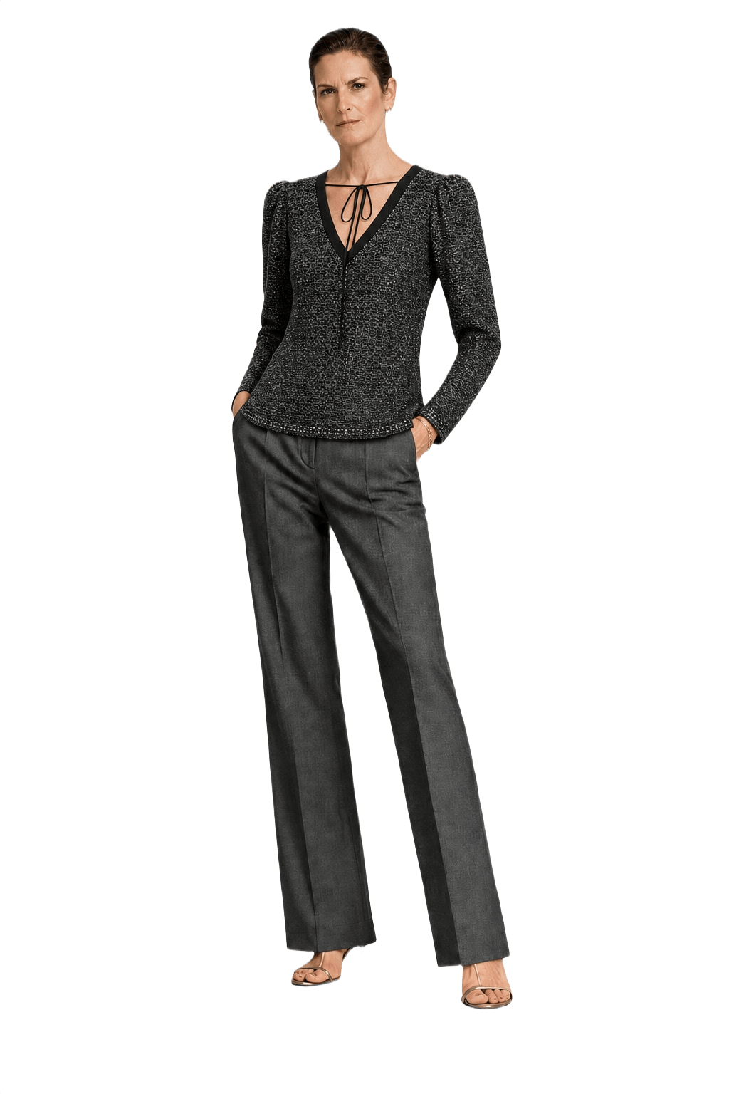 1990s Black Metallic Polyester Blend Sweater - Model