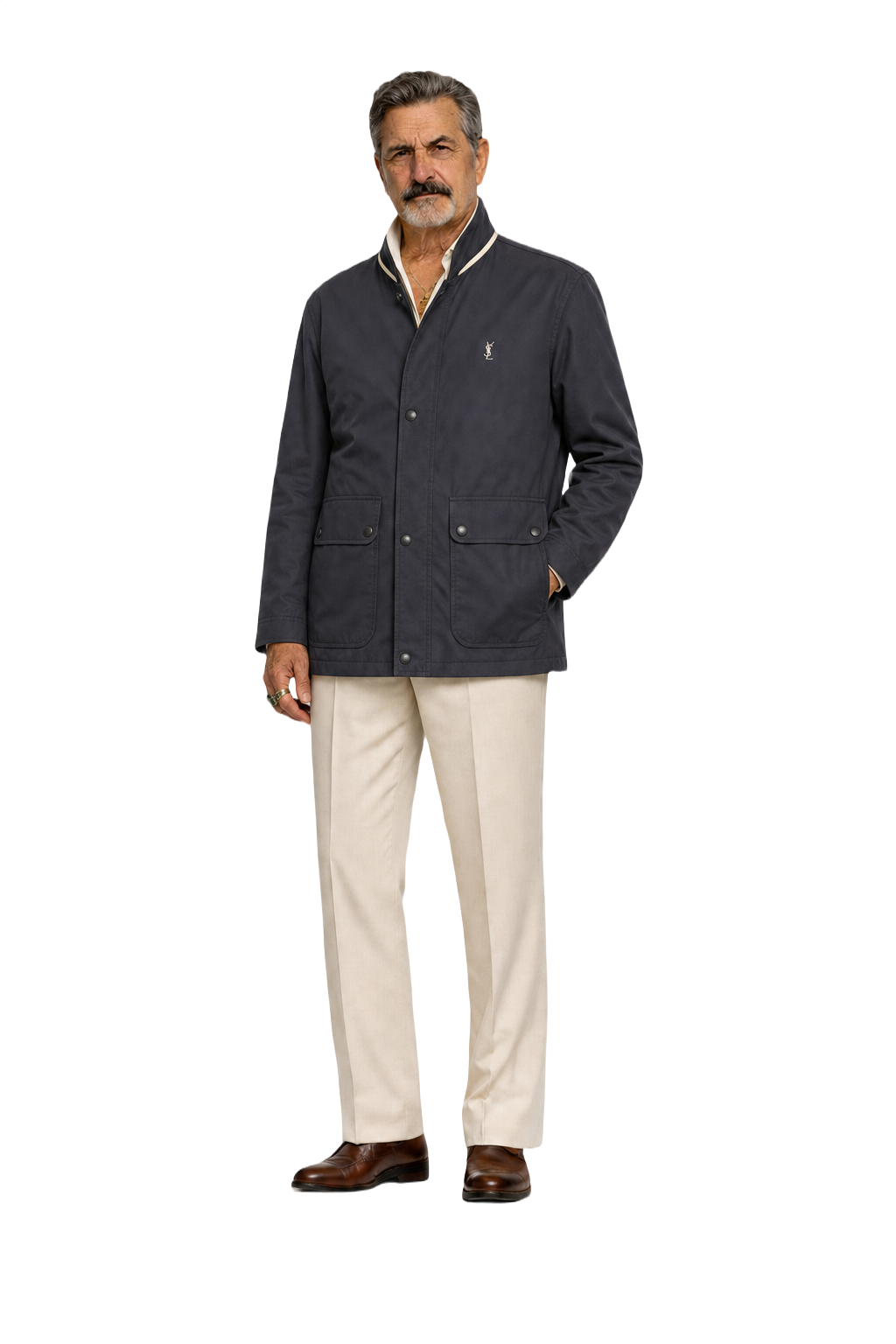 1980s Navy Blue Wool Blend Jacket - Model