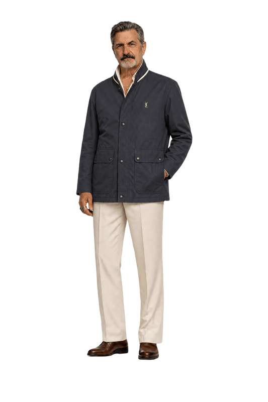1980s Navy Blue Wool Blend Jacket - Model