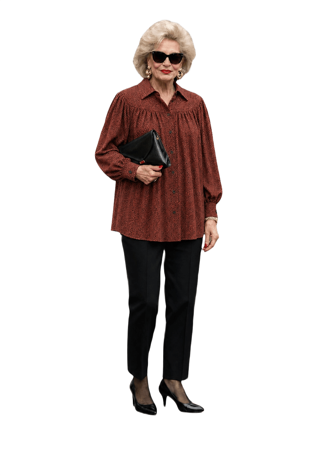 1980s Red Polyester Blouse - Model