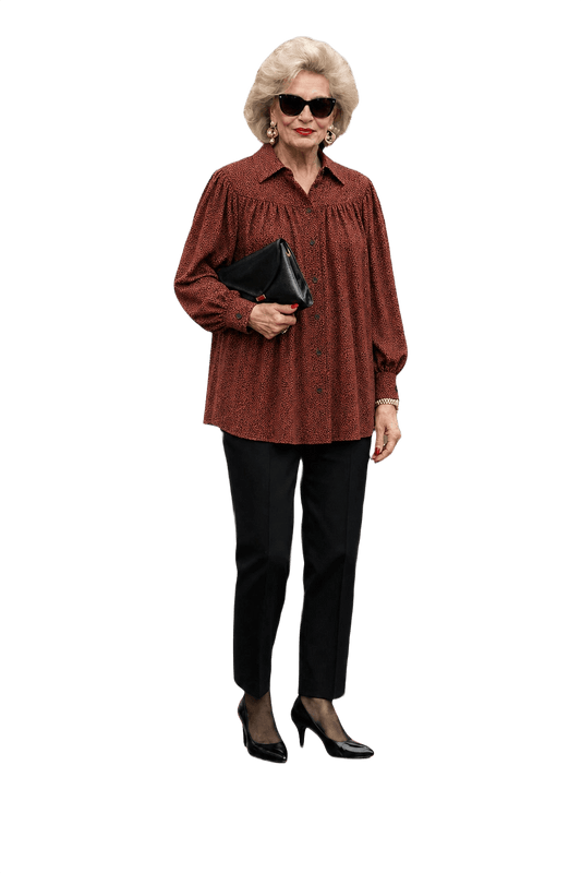1980s Red Polyester Blouse - Model