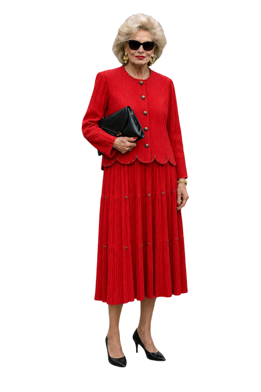 1980s Red Polyester 2-Piece Set - Model
