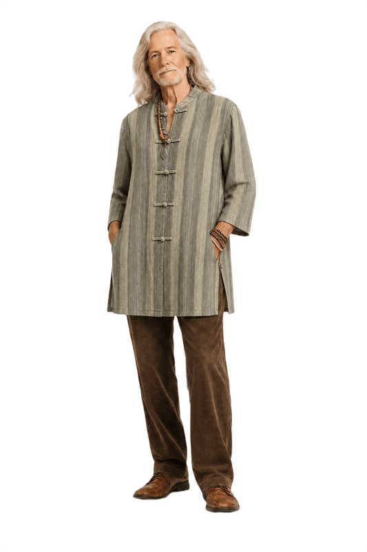 1970s Sage Green Linen Cotton Blend Tunic - Model