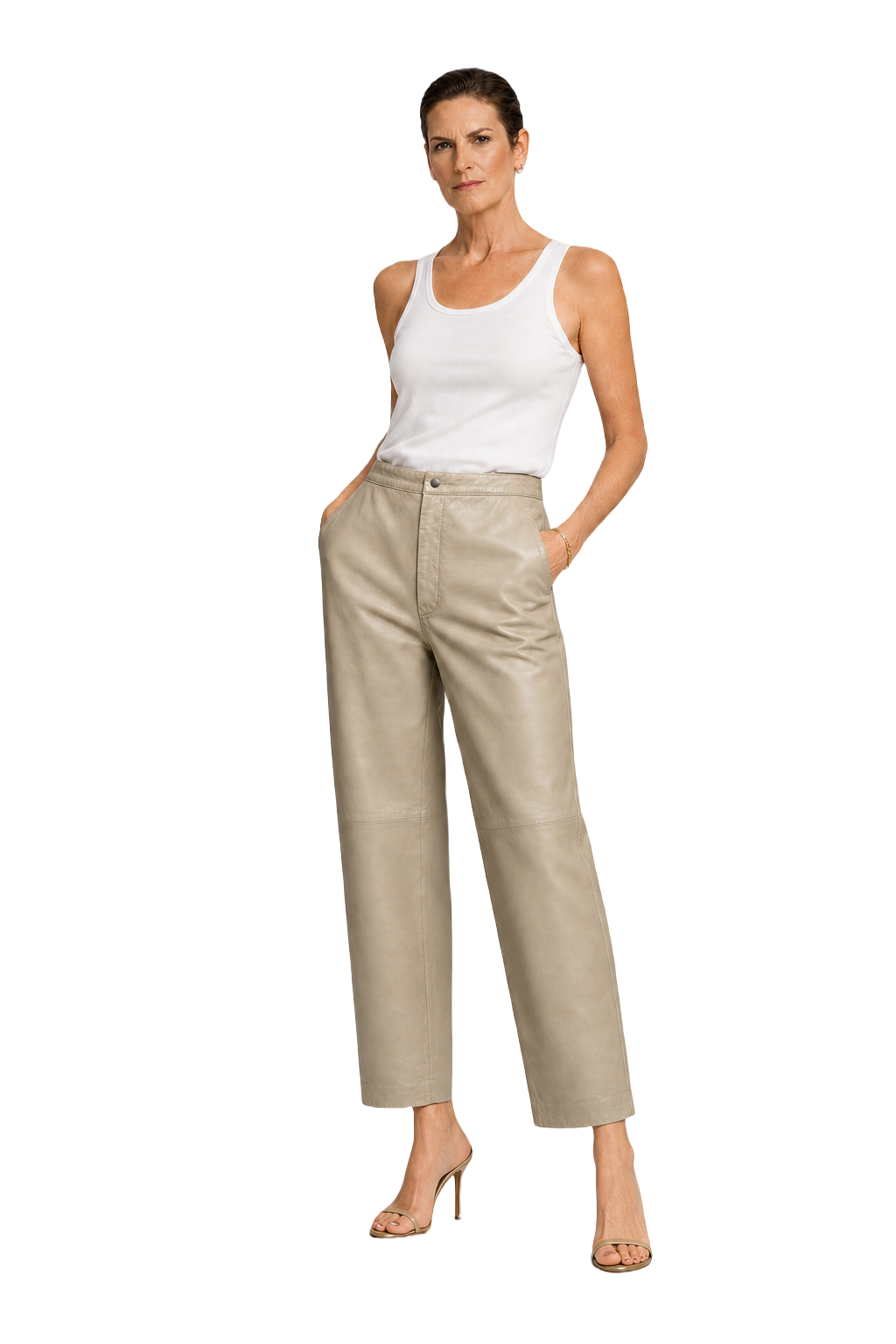 1990s Cream Leather Trousers - Model