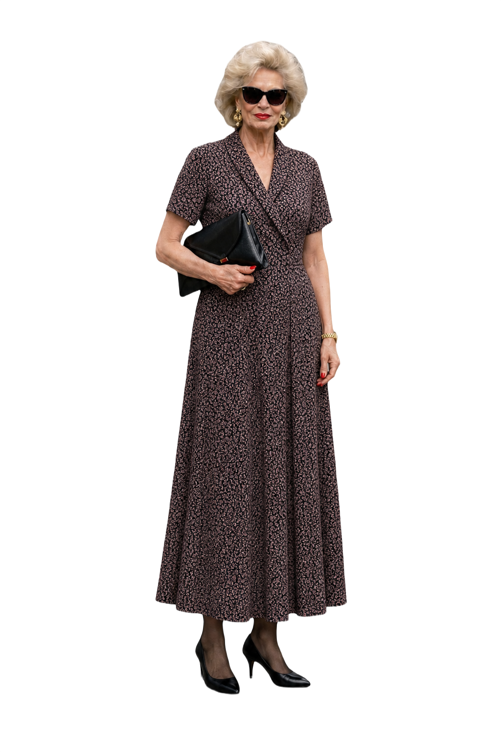 1980s Navy Blue Polyester Maxi Dress - Model