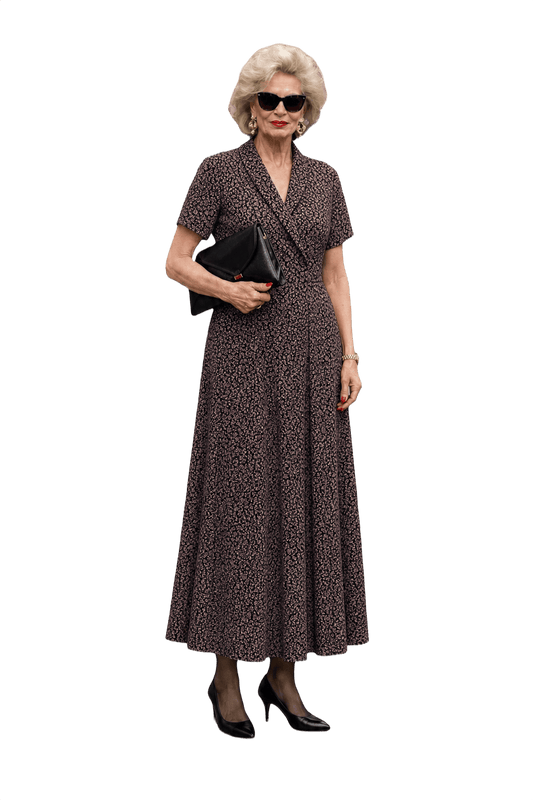 1980s Navy Blue Polyester Maxi Dress - Model