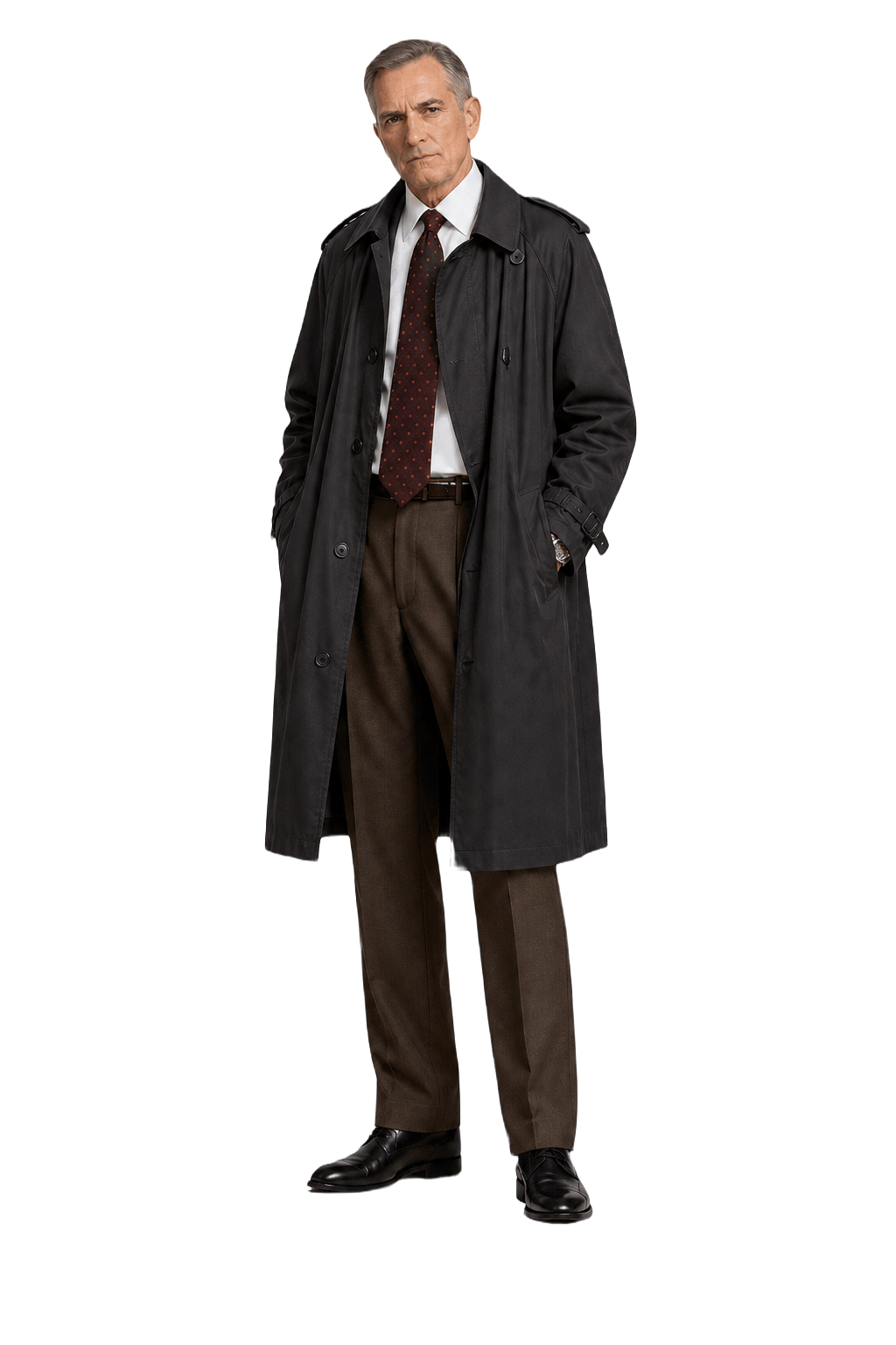 1990s Dark Gray Cotton Blend Trench Coat - Model