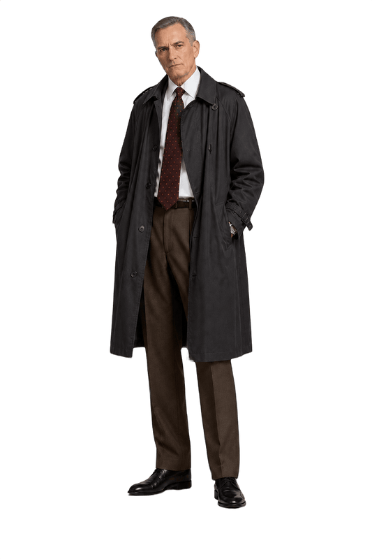 1990s Dark Gray Cotton Blend Trench Coat - Model