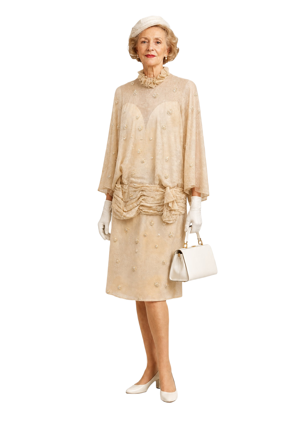 1950s Cream Silk Dress - Model