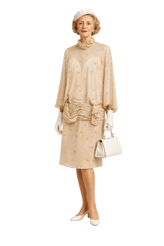 1950s Cream Silk Dress - Model