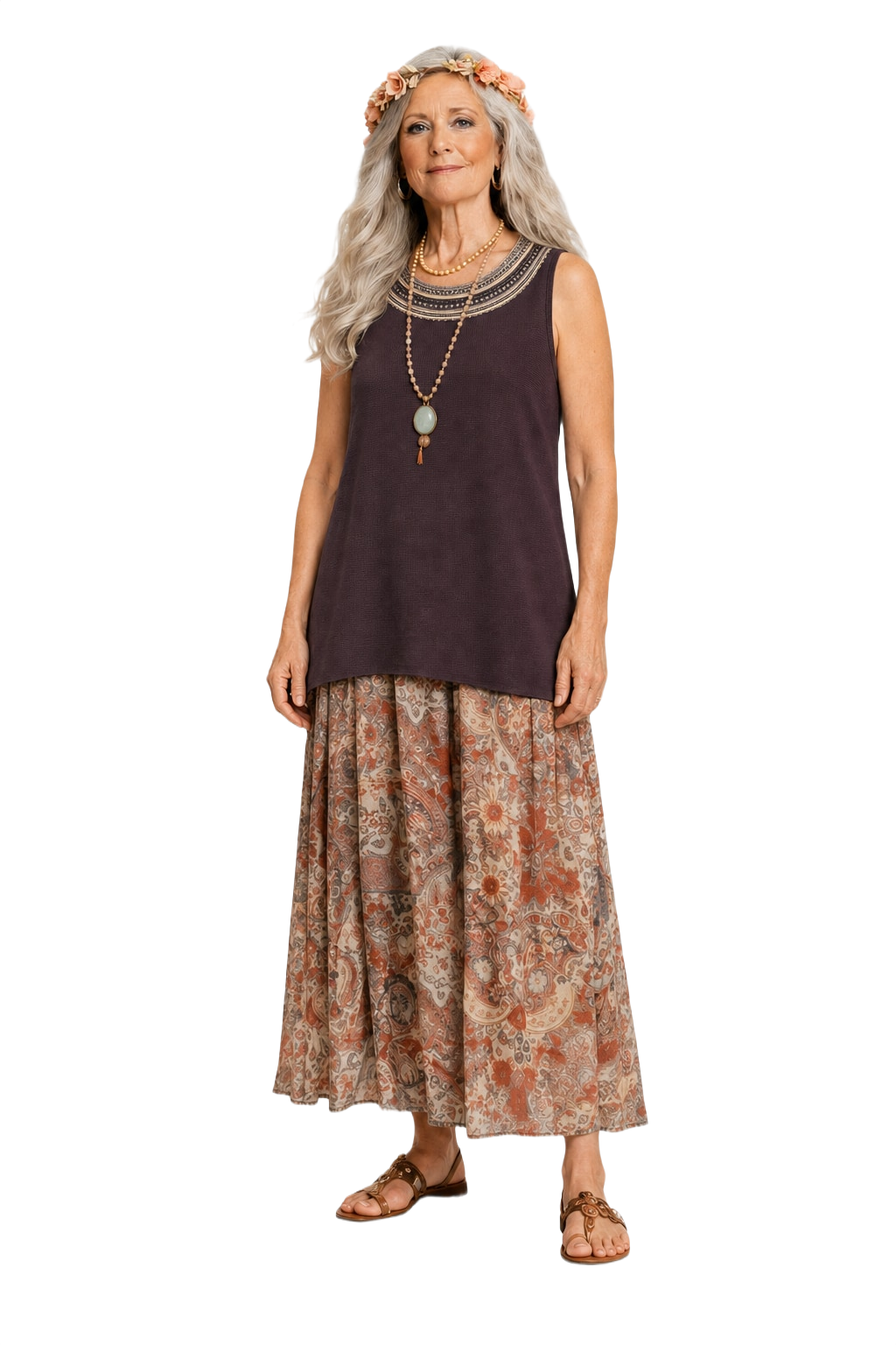 1970s Deep Burgundy Rayon Blend Sleeveless Top - Model