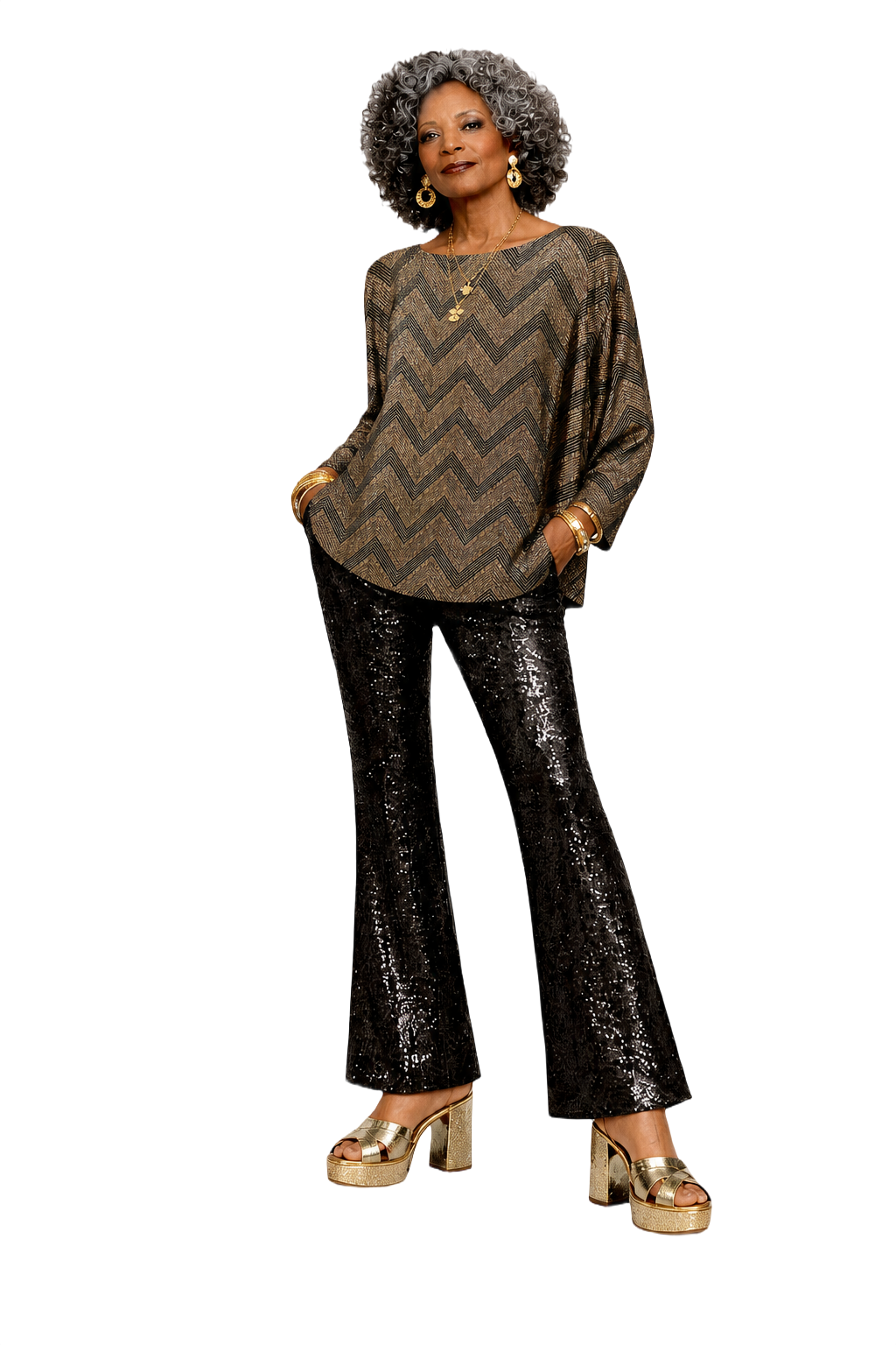 1980s Gold Metallic Blend Blouse - Model