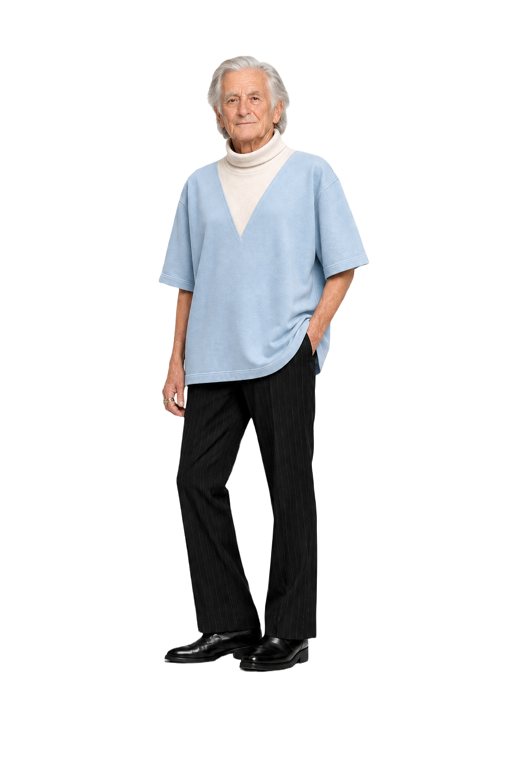 1970s Light Blue Cotton Blend Sweater - Model