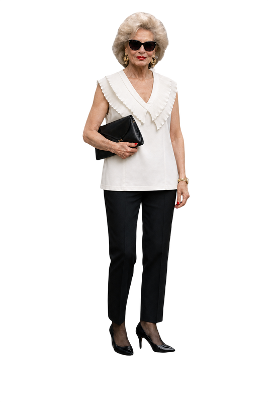 1980s Cream White Polyester Blouse - Model