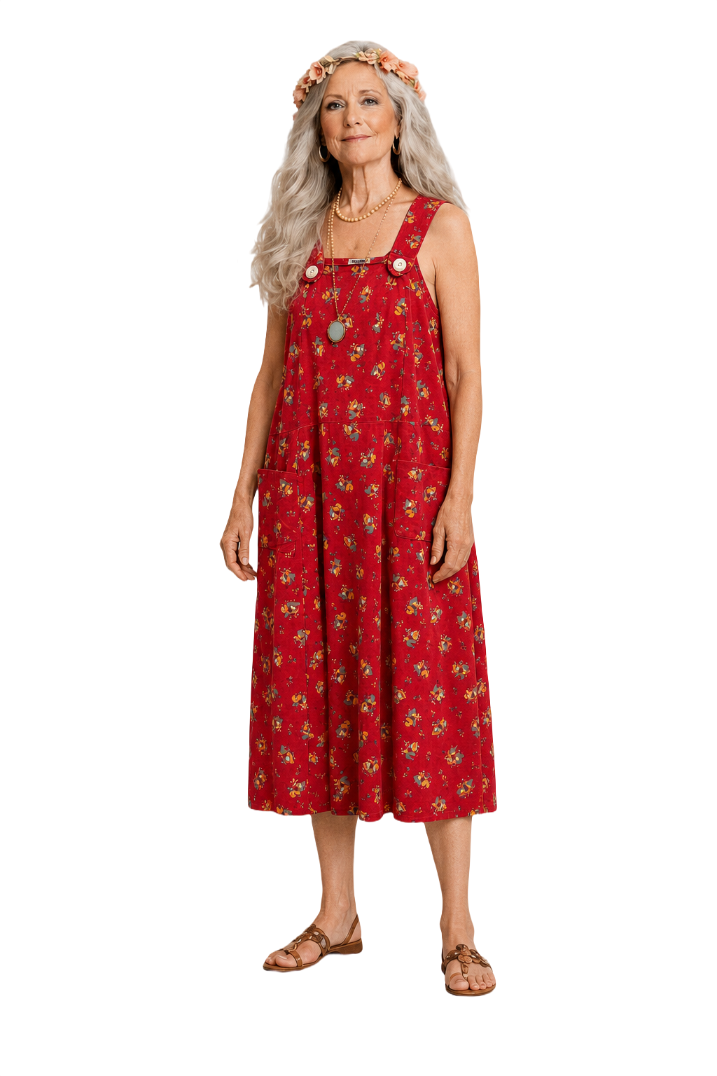 1970s Red Cotton Jumper Dress - Model