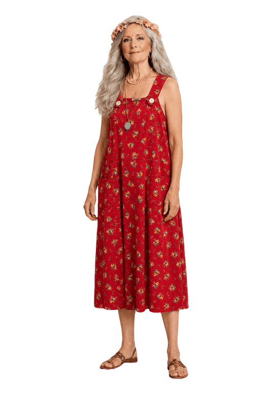 1970s Red Cotton Jumper Dress - Model