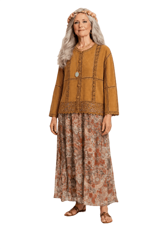 1970s Mustard Yellow Cotton Blend Cardigan - Model