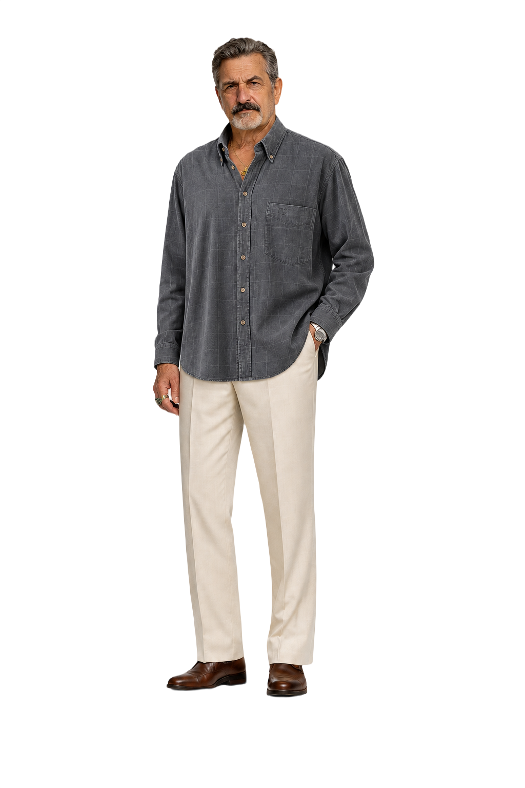 1980s Blue-Grey Cotton Shirt - Model