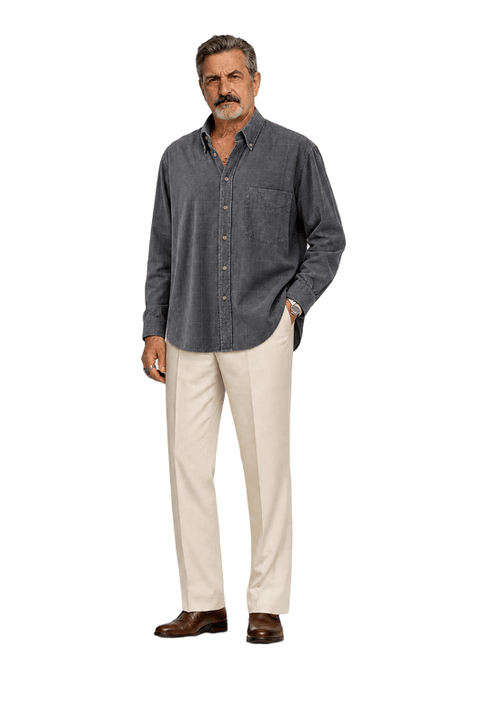 1980s Blue-Grey Cotton Shirt - Model