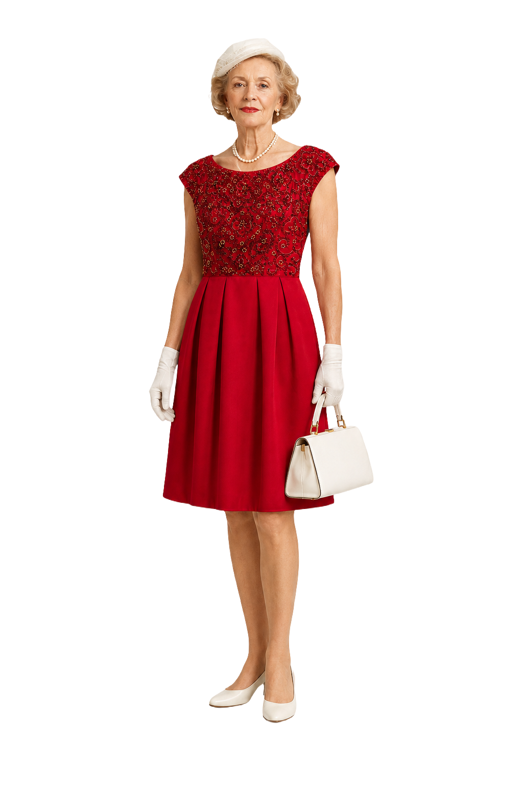 1950s Crimson Red Satin Dress - Model