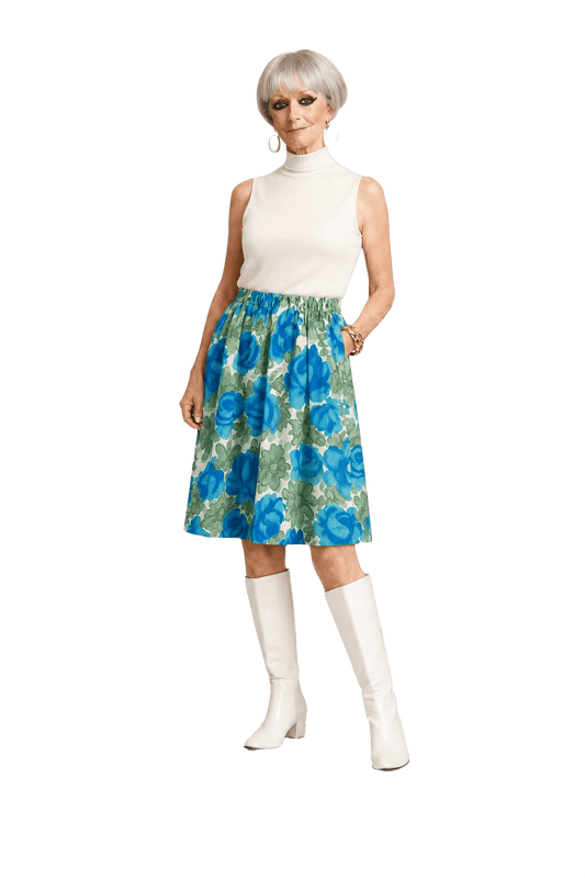 1960s Blue Cotton Skirt - Model