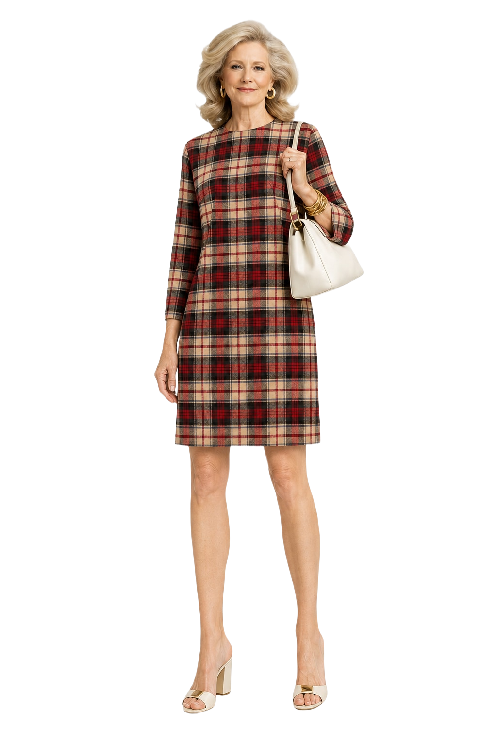 1970s Red Wool Blend Shift Dress - Model