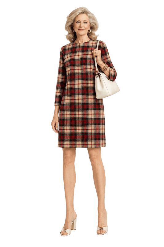 1970s Red Wool Blend Shift Dress - Model