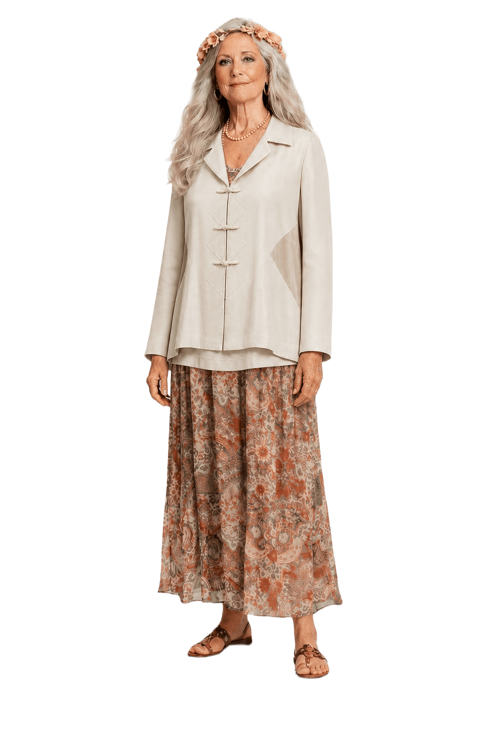 1970s Cream Rayon Blend Jacket - Model
