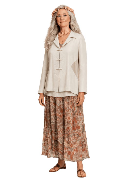 1970s Cream Rayon Blend Jacket - Model