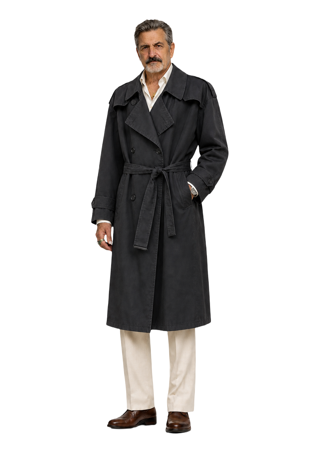 1980s Black Cotton Trench Coat - Model