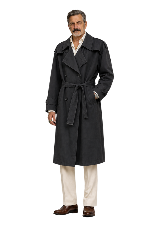 1980s Black Cotton Trench Coat - Model