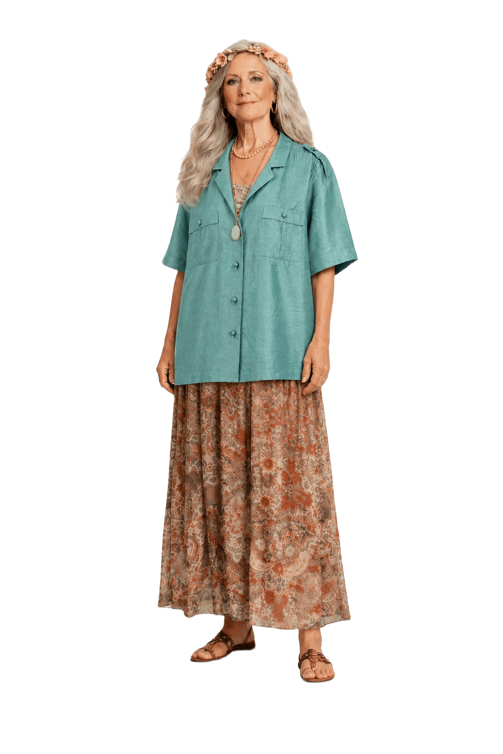 1970s Turquoise Silk Shirt - Model