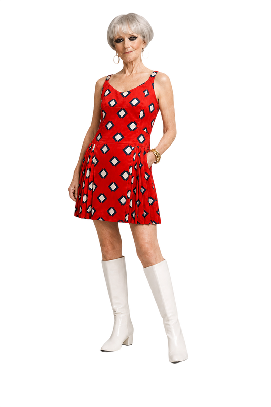 1960s Red Silk Shift Dress - Model