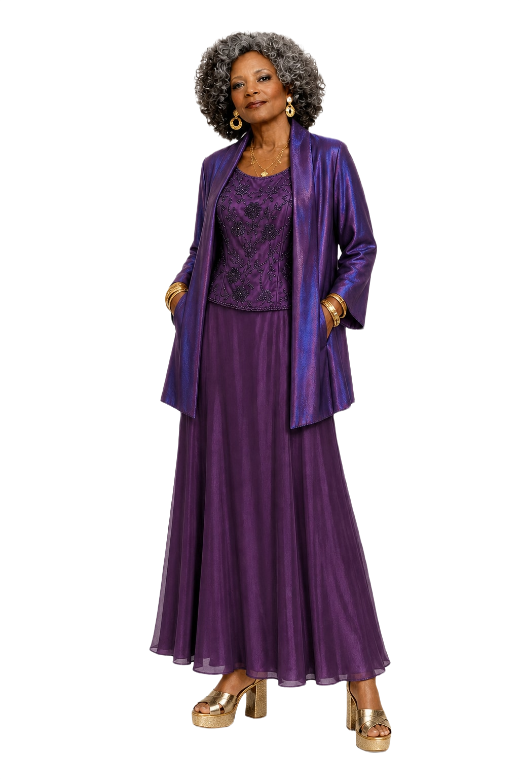 1980s Iridescent Purple Silk Gown - Model