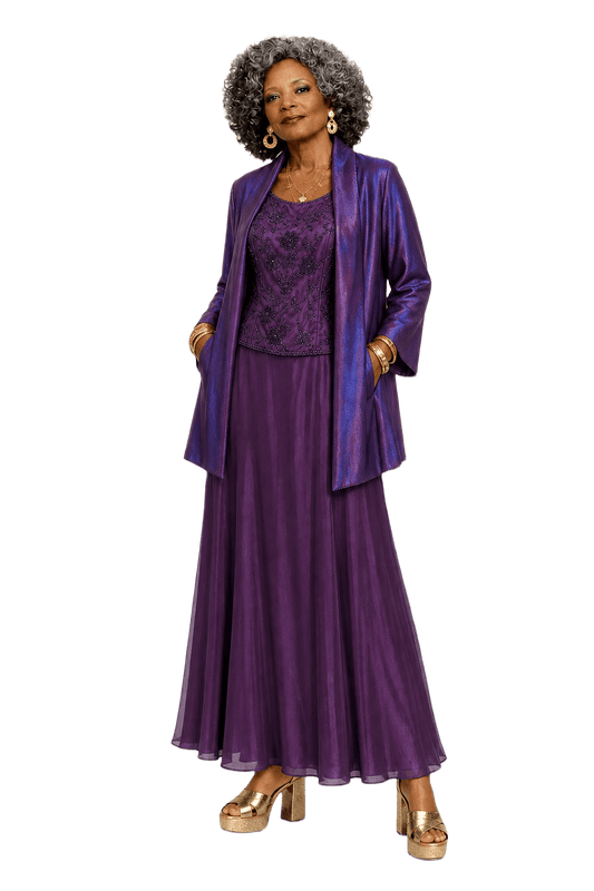 1980s Iridescent Purple Silk Gown - Model