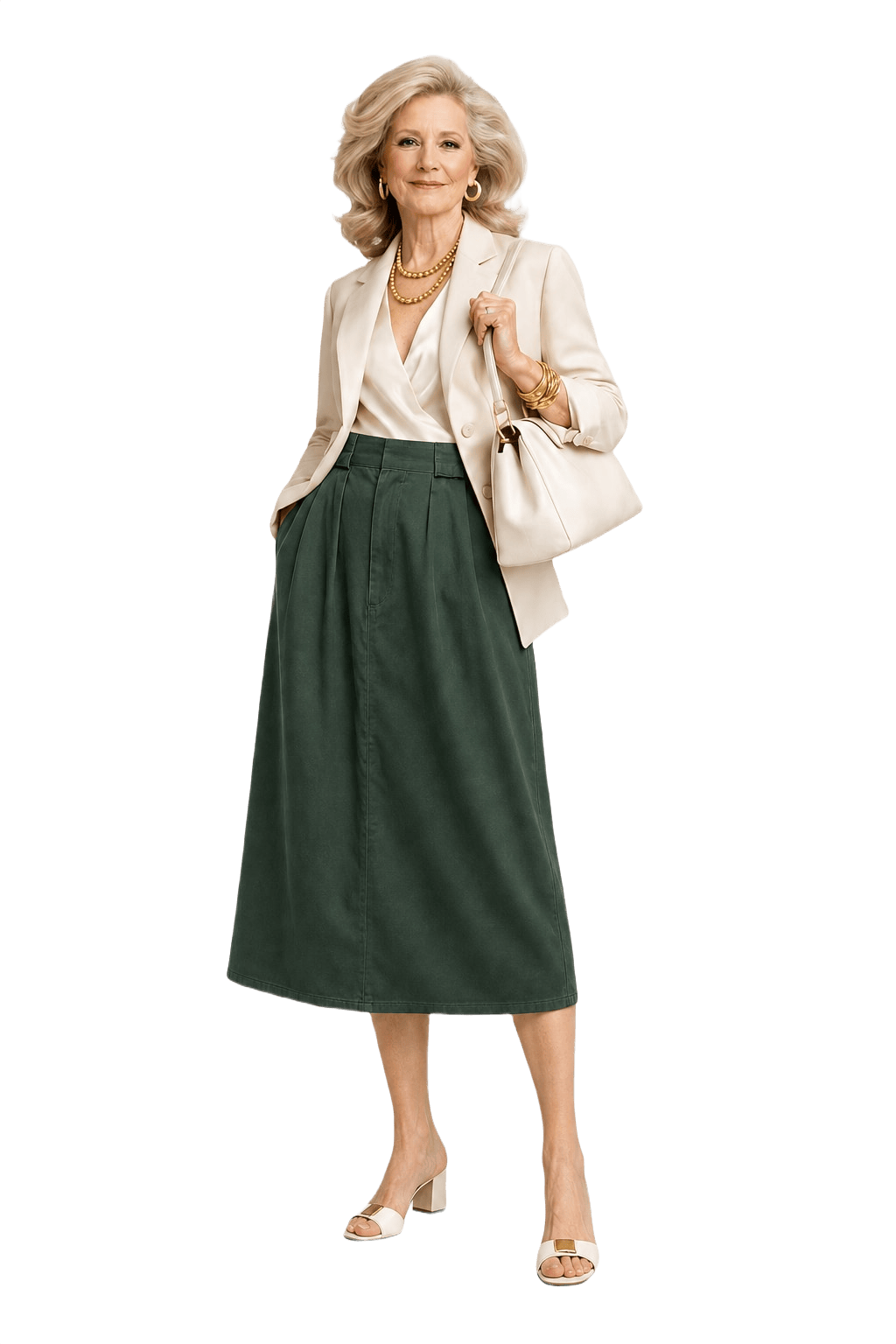 1970s Dark Green Cotton Blend Skirt - Model