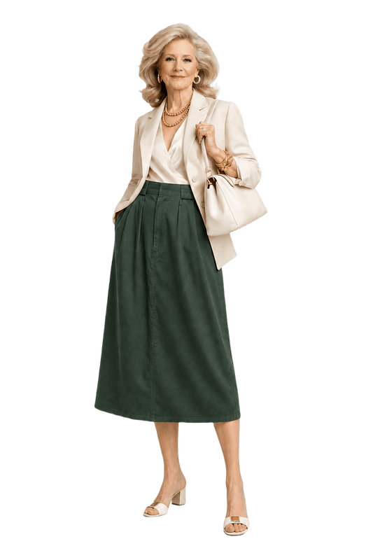 1970s Dark Green Cotton Blend Skirt - Model
