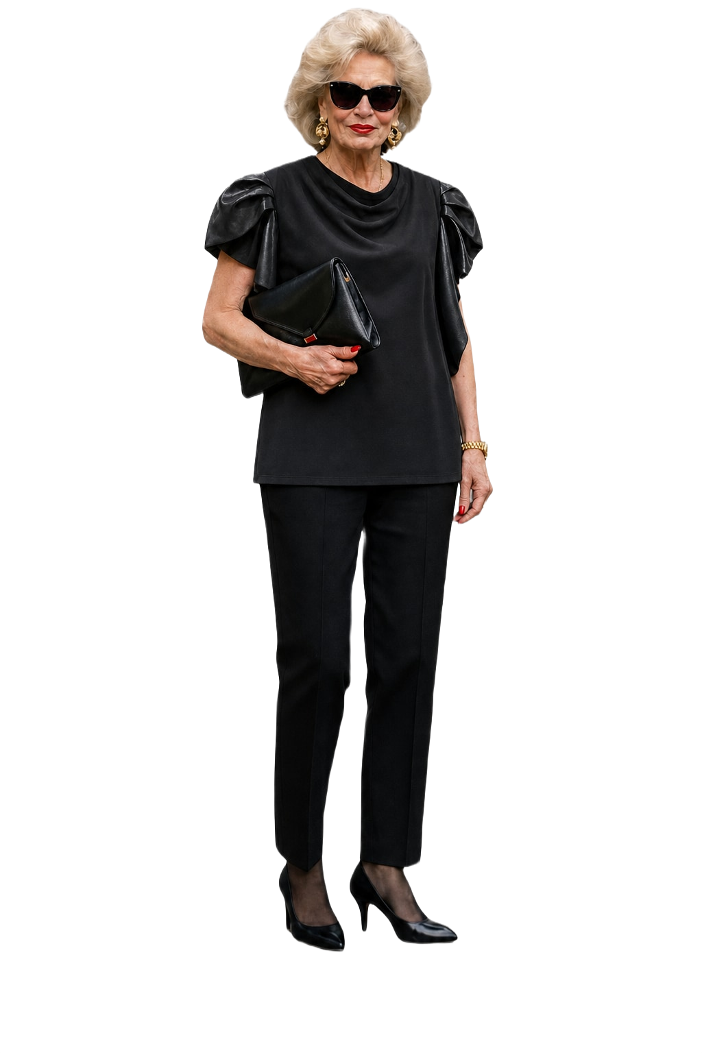 1980s Black Polyester Blouse - Model