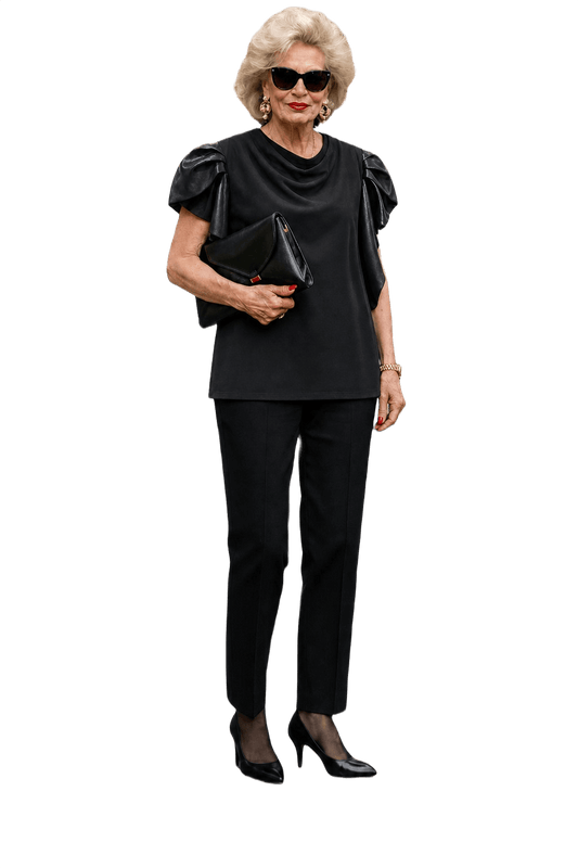 1980s Black Polyester Blouse - Model