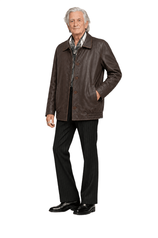 1970s Brown Leather Jacket - Model