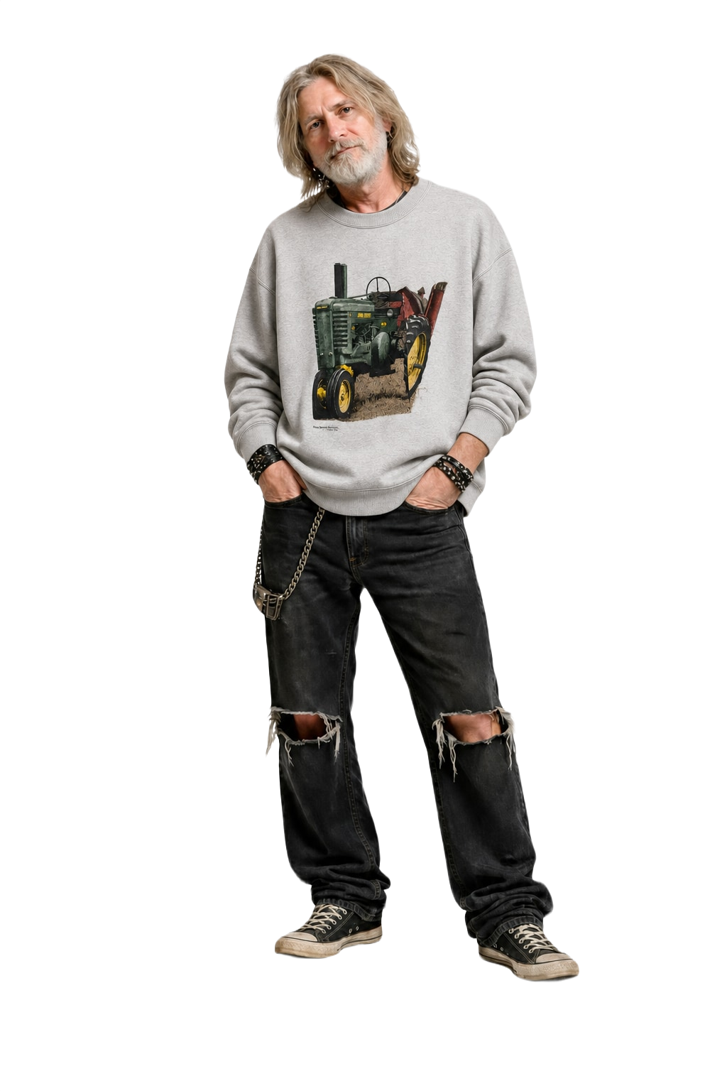 1990s Gray Cotton Blend Sweater - Model