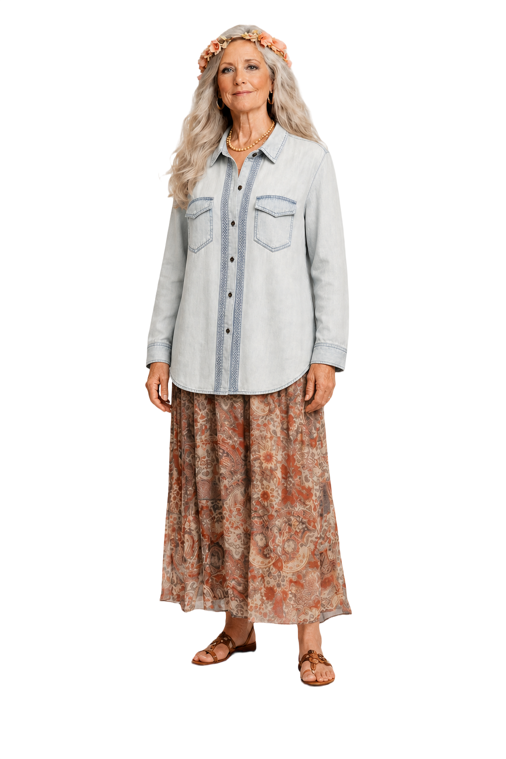 1970s Light Blue Denim Shirt - Model