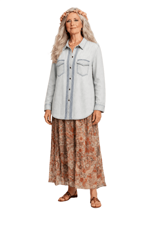 1970s Light Blue Denim Shirt - Model