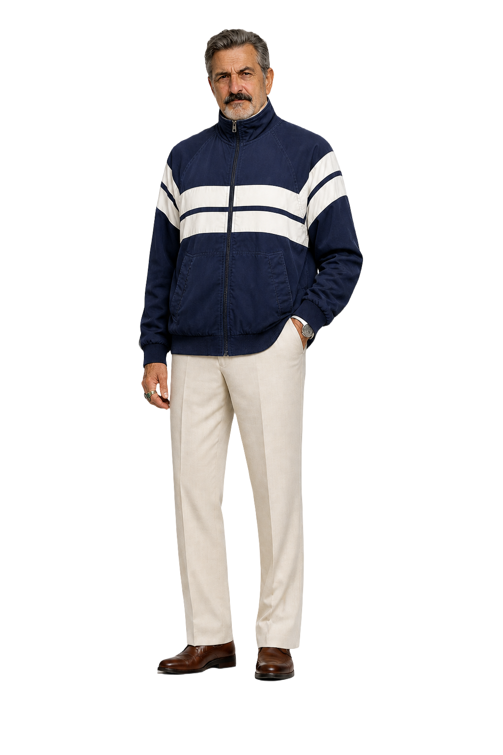 1980s Navy Blue Synthetic Blend Jacket - Model