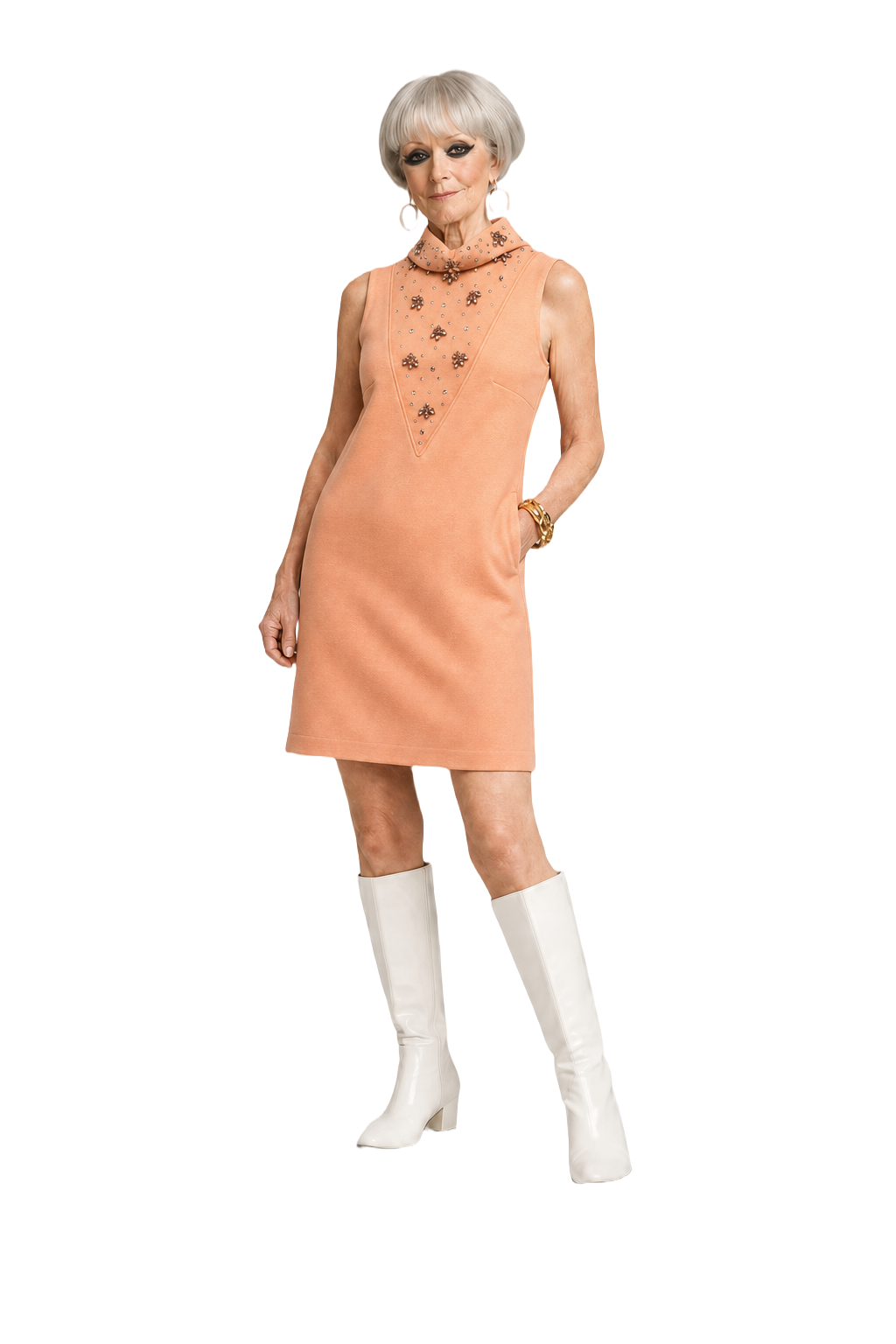 1960s Peach Wool Blend Dress - Model