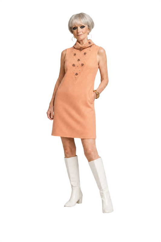 1960s Peach Wool Blend Dress - Model