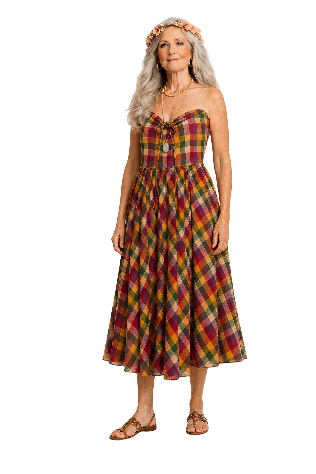 1970s Multi-Color Cotton Blend Dress - Model