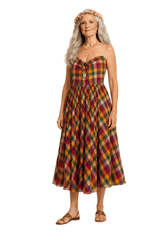 1970s Multi-Color Cotton Blend Dress - Model